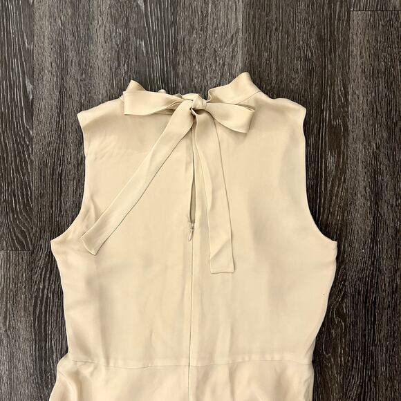 Theory 100% Silk Sleeveless Tie Back Midi Dress High Low Hem Nude Beige Elegant - Picture 8 of 16